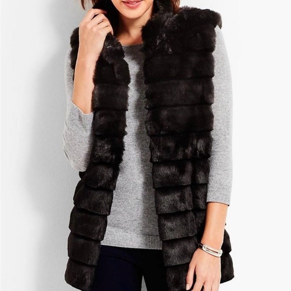 Talbots Black Faux Fur Vest, Size XS Like New. - Picture 2 of 8